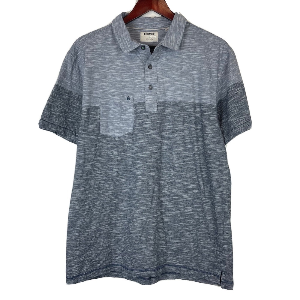 LinkSoul polo Men's Large Tempus Fugit Blue Heathered Short Sleeve Golf shirt